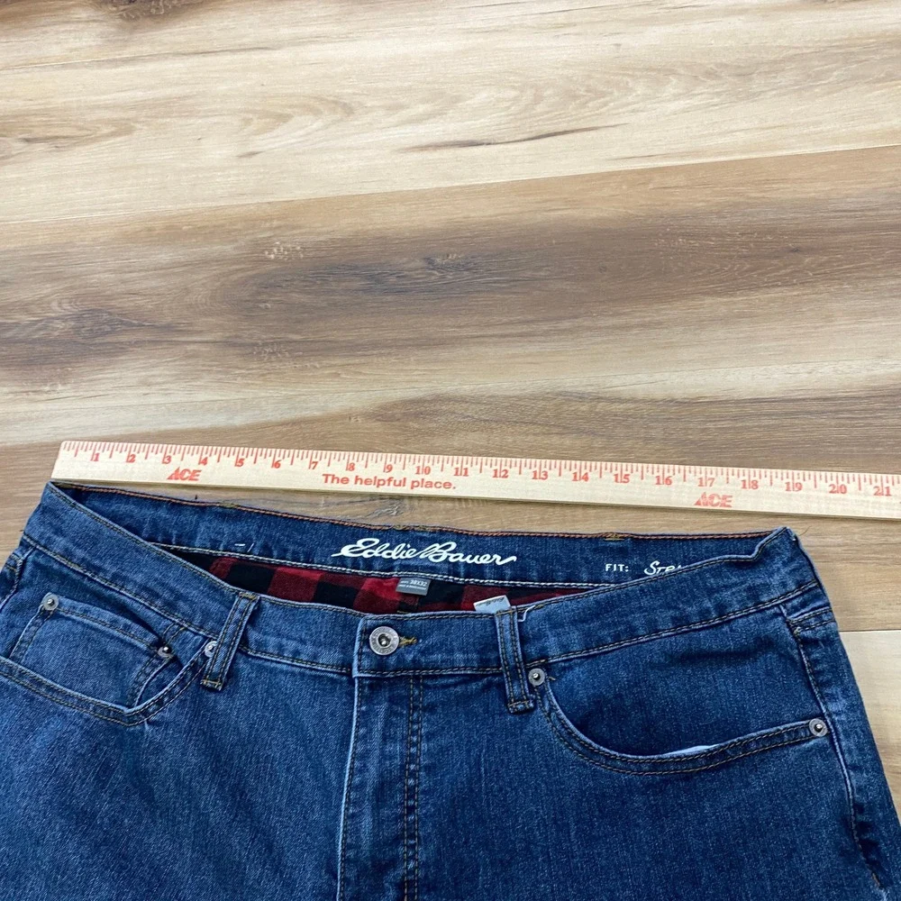 Eddie Bauer Flannel Lined Jeans Mens 38x32 Heritage Cotton Stretch Straight Blue